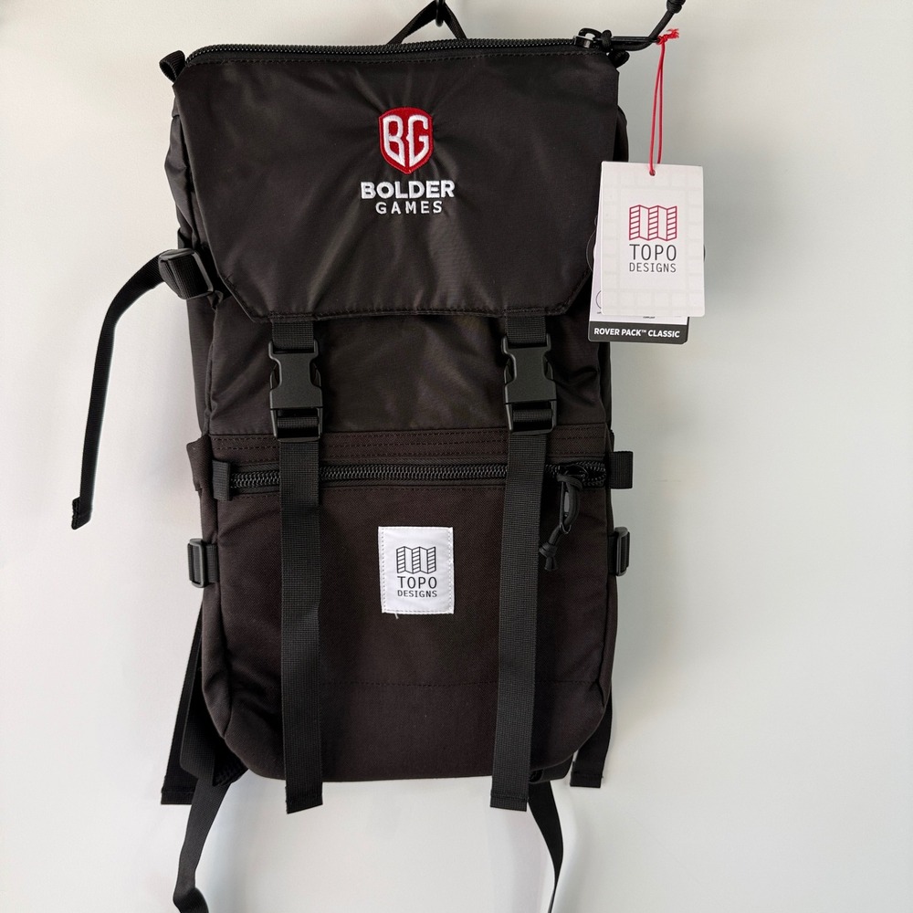 Topo Designs Rover Pack Classic Backpack Unisex Black Bolder Games Logo 20L $99